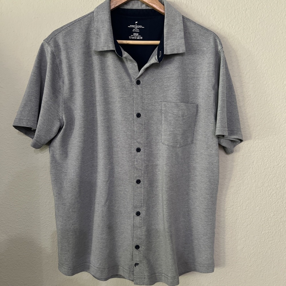 Fabletics Shirt GRAY-BLUE Men's The Dash Long Sleeve Button Up X-LARGE